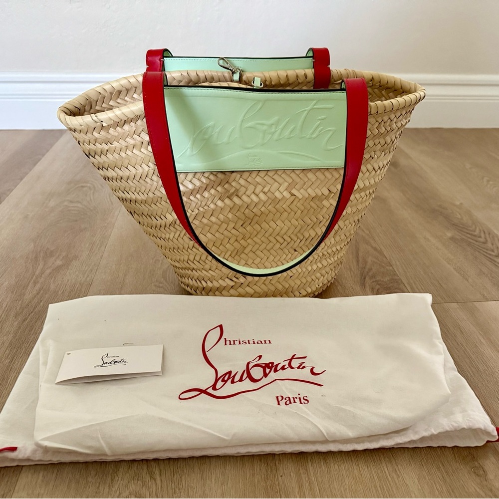 Christian Louboutin raffia Loubishore. Woven summer bag. Large tote. Beach bag.